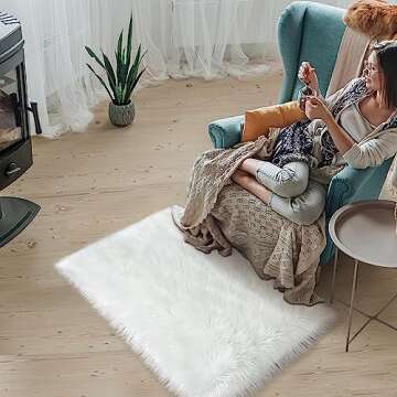 TENNOLA Faux Fur Rug 2x3 Feet Fluffy Shaggy Area Rug Ultra Soft Sheepskin Fur Rug White Fuzzy Rug Ma...