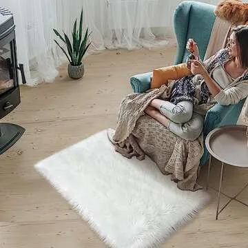 TENNOLA Faux Fur Rug 2x3 Feet Fluffy Shaggy Area Rug Ultra Soft Sheepskin Fur Rug White Fuzzy Rug Ma...