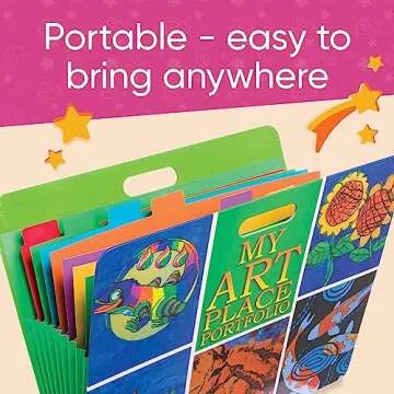 HearthSong My Art Place Expandable Color-Tabbed Portable Art Storage Portfolio with Decorative Frame, 19" x 15¼"