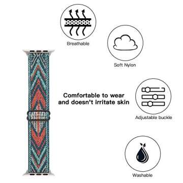 Adjustable Stretchy Solo Loop Nylon Strap Compatible with Apple Watch Elastic Band 38mm 40mm 41mm iWatch Series SE/7/6/5/4/3/2/1 (Green Arrow, 38mm/40mm/41mm)