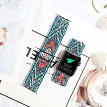 Adjustable Stretchy Solo Loop Nylon Strap Compatible with Apple Watch Elastic Band 38mm 40mm 41mm iWatch Series SE/7/6/5/4/3/2/1 (Green Arrow, 38mm/40mm/41mm)