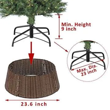 SUNNYPARK Christmas Tree Collar, 23'' D Handmade Artificial Rattan Wicker Christmas Stand Tree Collar Basket Base Cover for Holiday Decoration-Round Brown …