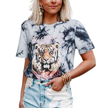 Remidoo Women Sun and Moon Tie Dye T-Shirt Round Neck Short Sleeve Top Casual Funny Cute Teen Girl Tee