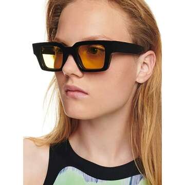 AIEYEZO Square Sunglasses for Women Men Square Thick Frame Sun Glasses Simple Designer Style Shades (Black/Grey + Black/Yellow)