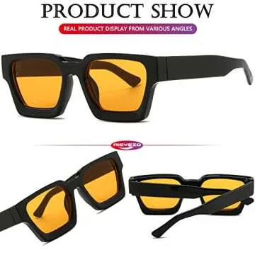 AIEYEZO Square Sunglasses for Women Men Square Thick Frame Sun Glasses Simple Designer Style Shades (Black/Grey + Black/Yellow)