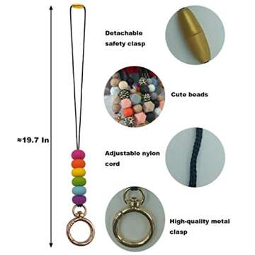 Cute Silicone Beaded Teacher Lanyard Necklace Key Lanyard Keychain Id Holder Teacher Lanyards for Id...