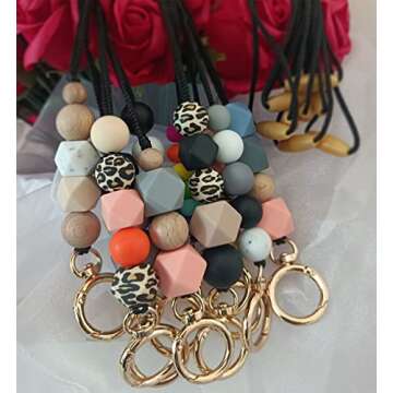 Cute Silicone Beaded Teacher Lanyard Necklace Key Lanyard Keychain Id Holder Teacher Lanyards for Id Badges and Keys for Women Employees Students (Cute Lanyard-03)