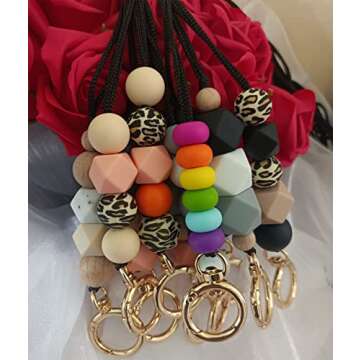Cute Silicone Beaded Teacher Lanyard Necklace Key Lanyard Keychain Id Holder Teacher Lanyards for Id Badges and Keys for Women Employees Students (Cute Lanyard-03)