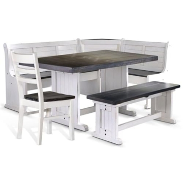 Pemberly Row 4-Piece Farmhouse Wood Breakfast Nook Set with Hidden Storage, Reversible Seating, Grea...