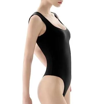 PUMIEY Bodysuit for women Square Neck Sleeveless Body Suit, Jet Black X-Small