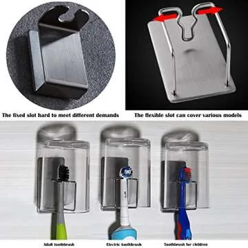 Bathroom Wall Mounted Holder For Your Toothpaste, Sgokuno Toothbrush And Electric Tooth Brush Head – Self-Adhesive Stainless Steel Mount Stand With Minimalist Design – Space Saving & Hygienic Solution