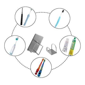 Bathroom Wall Mounted Holder For Your Toothpaste, Sgokuno Toothbrush And Electric Tooth Brush Head – Self-Adhesive Stainless Steel Mount Stand With Minimalist Design – Space Saving & Hygienic Solution