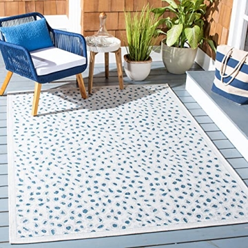 SAFAVIEH Courtyard Collection 8' x 10' Ivory/Blue CY8104 Indoor/ Outdoor Waterproof Easy Cleaning Pa...