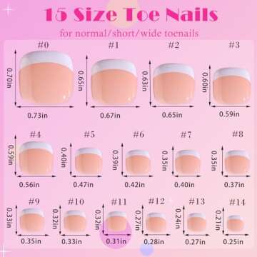 AddFavor Press on Toenails, 240pcs French Tip Toe Nail Press ons Short Square Fake Toe Nails 15 Sizes Pink Acrylic Toe Nail Tips for Women