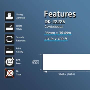 BETCKEY - Compatible Continuous Labels for Brother DK-2225 (1.4 in x 100 ft) [10 Rolls]