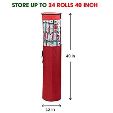 ProPik Wrapping Paper Storage Bag, Christmas Gift Wrap Organizer Stores Up to 24 Rolls 40 Inch, Heav...