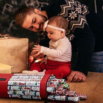 ProPik Wrapping Paper Storage Bag, Christmas Gift Wrap Organizer Stores Up to 24 Rolls 40 Inch, Heavy Duty Polyester plus PVC Clear Bag with Handles