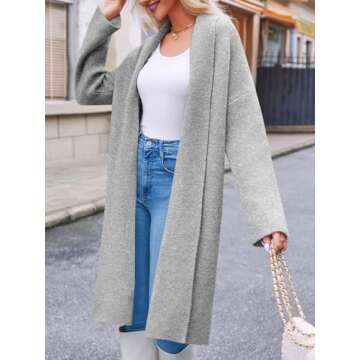 Saodimallsu Womens Open Front Chunky Cardigan Long Oversized Loose Knit Coatigan Sweater Jacket 2024 Fall Coats Light Grey