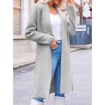 Saodimallsu Womens Open Front Chunky Cardigan Long Oversized Loose Knit Coatigan Sweater Jacket 2024 Fall Coats Light Grey