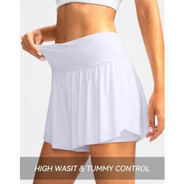 Soothfeel Women's High Waisted Swim Skirt Shorts 3" Flowy Swimsuit Bathing Suit Swim Bottoms for Women with Pockets UPF 50+ (White, L)