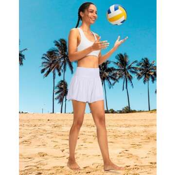 Soothfeel Women's High Waisted Swim Skirt Shorts 3" Flowy Swimsuit Bathing Suit Swim Bottoms for Women with Pockets UPF 50+ (White, L)