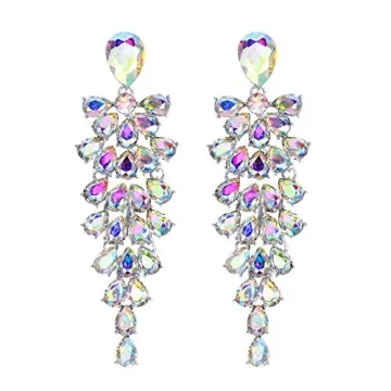 BriLove Women's Wedding Bridal Dangle Earrings for Party Prom Crystal Multi-Layer Teardrop Cluster B...