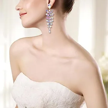 BriLove Bridal Dangle Earrings Multi-Layer Teardrop Cluster Bling