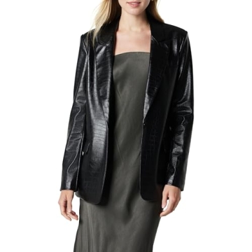 The Drop Women's Anouk Faux-Leather Long Blazer in Black Croc