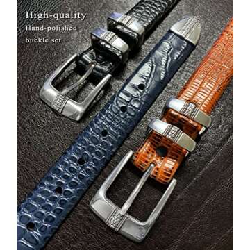 Brandon Italian Calfskin Genuine Leather Designer Golf Dress Belt - 1-1/8" Wide (Alligator Black, 38...