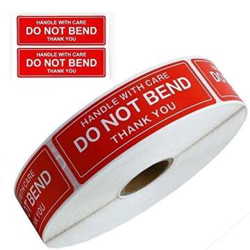 Handle with Care - Do Not Bend - Thank You Shipping Stickers Labels, 1"x3", 1000 Per Roll (1 Roll)