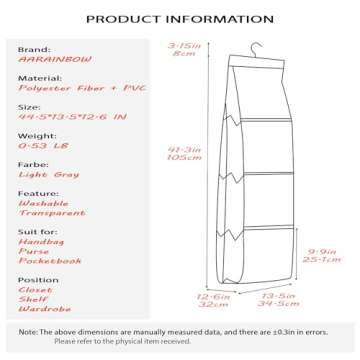 AARAINBOW 1 Pack Hanging Handbag Purse Organizer, Bags Organizor for Purse 8 Pockets Wardrobe Closet...