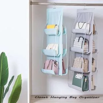 AARAINBOW 1 Pack Hanging Handbag Purse Organizer, Bags Organizor for Purse 8 Pockets Wardrobe Closet Space Saving Handbag Storage, 44.5L x 13.5W (B-Light Gray)