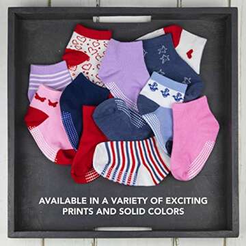 Debra Weitzner 12 Pairs Non-Slip Toddler Socks With Grips for Baby Boys and Girls-Anti-Slip Crew Socks for Infant's and Kids