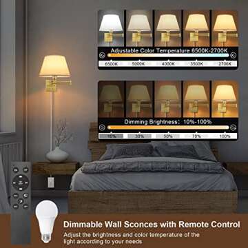 TRLIFE Remote Control Dimmable Swing Arm Wall Sconce