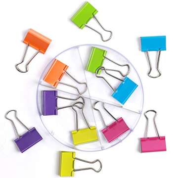 Colorful Office Style Medium Binder Clips Set - 12 Pack