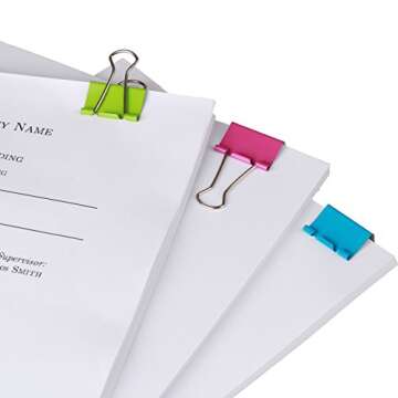 Colorful Office Style Medium Binder Clips Set - 12 Pack