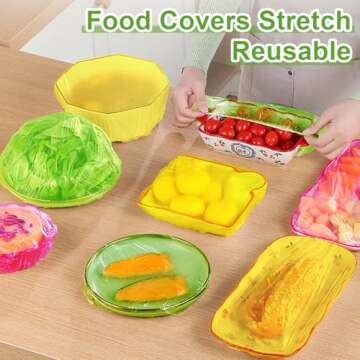 Elastic Food Storage Covers Reusable Stretch Plastic Wrap Bowl Covers Fresh Keeping Bags Elastic Alternative to Foil for Family Outdoor Picnic 3 Size Bowl Covers for Bread Proofing(60)