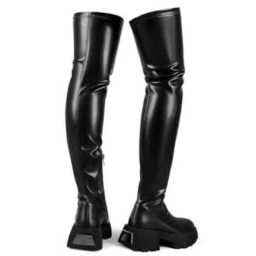 CouieCuies Women's Over the Knee Boots Black Thigh High Boots Platform Knee High Lug Sole Comfortabl...