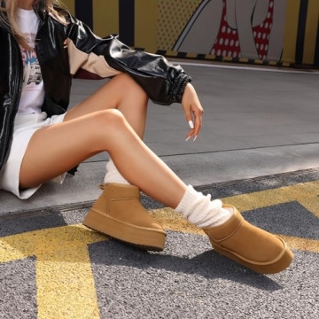 Stylish FuzzyClassic Platform Mini Boots for Women