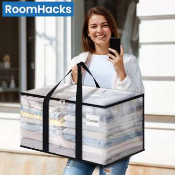 RoomHacks Clear Moving Bags Heavy Duty Extra Large, Moving Supplies with Reinforced Handle and Double Zipper, Storage Bags for Moving Essential, Packing Bags Alternative to Moving Box(6 Packs, Clear)