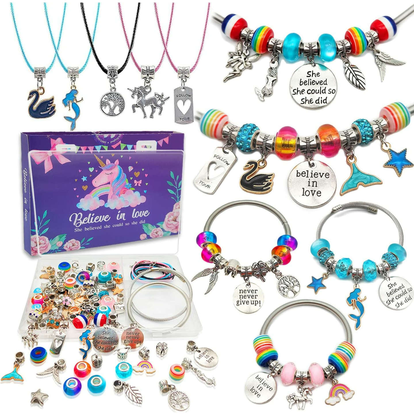 Klmars Charm Bracelet Kit - Unicorn & Mermaid Designs