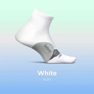 Feetures Elite Light Cushion Quarter Solid - Sport Sock with Targeted Compression - White, S (1 Pair)