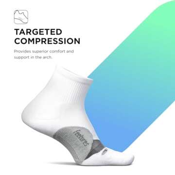 Feetures Elite Light Cushion Quarter Solid - Sport Sock with Targeted Compression - White, S (1 Pair)