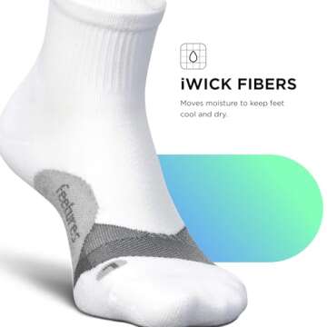 Feetures Elite Light Cushion Quarter Solid - Sport Sock with Targeted Compression - White, S (1 Pair)