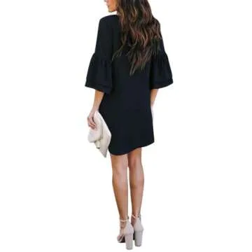 BELONGSCI Women's 2025 Summer Dress Sweet & Cute V-Neck Bell Sleeve Shift Dress Mini Dress, Perfect for Wedding or Graduation