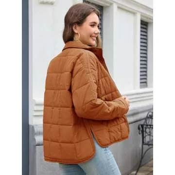 Muchpow Women's Lightweight Down Coat Long Sleeve Full Zipper Oversized Packable Short Puffer Jackets(Orange,Medium)