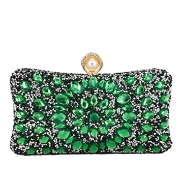 FGG Pearl Clasp Green Crystal Clutch - Elegant Evening Handbag for Women