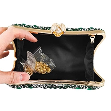 FGG Green Crystal Clutch Elegant Evening Handbag Women