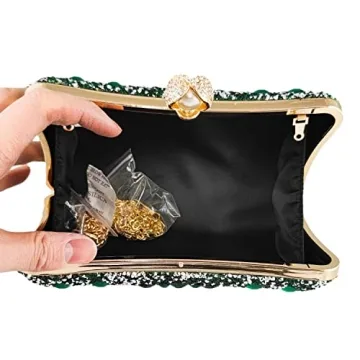 FGG Green Crystal Clutch Elegant Evening Handbag Women