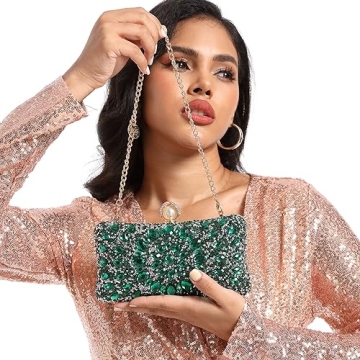 FGG Green Crystal Clutch Elegant Evening Handbag Women